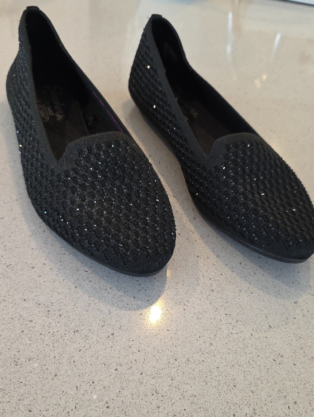 Skechers Black Sparkle Knit Slip-On Flats